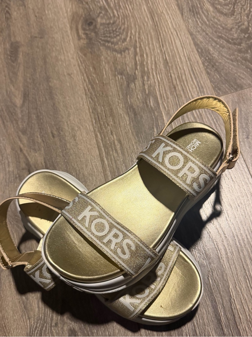 Michael Kors Metallic Gold Logo Strap Slingback Sandals